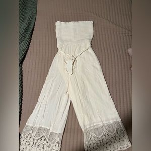 Cream strapless jump suit